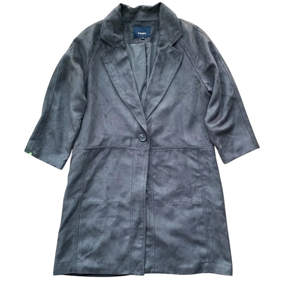 COUPS Faux Suede Buttoned Long Trench Coat Jacket Gray Korean 55 Size M/L - Picture 1 of 7